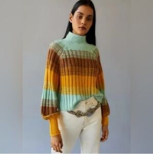 BDG Urban Outfitters Cropped Oversized Striped Big Sleeve Mock Neck Sweater‎ Sm